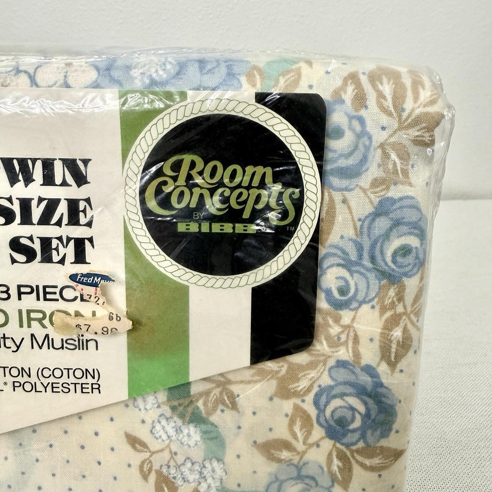 Vintage Bibb Room Concepts Swiss Ribbon Twin Bed 3 Piece Sheet Set New Sealed - Picture 3 of 15